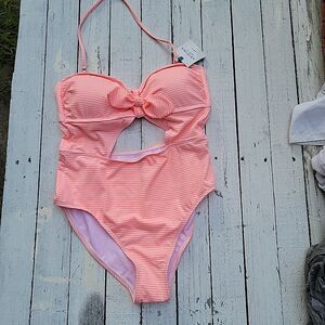 Arizona Jean Co One Piece Swimsuit Coral White M  New With Tag Retail $59